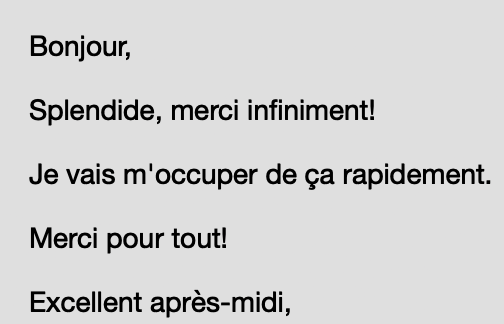 Splendide merci infiniment